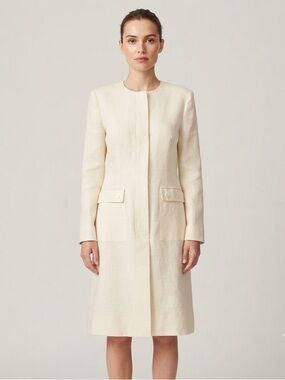 William Pearson NWT 100% Linen Sheath Dress Ivory Hidden Placket USA 8 Workwear